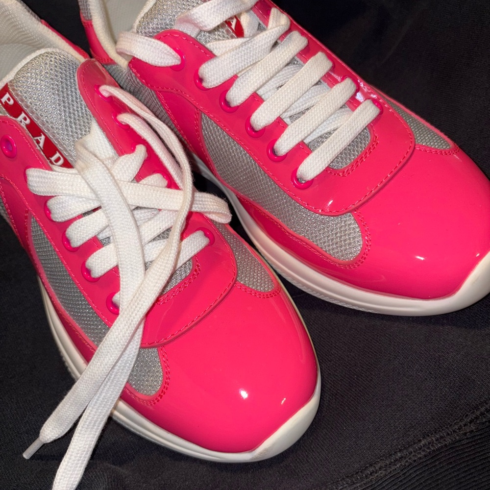 Prada Women's Vibrant Pink and Gray Sneakers